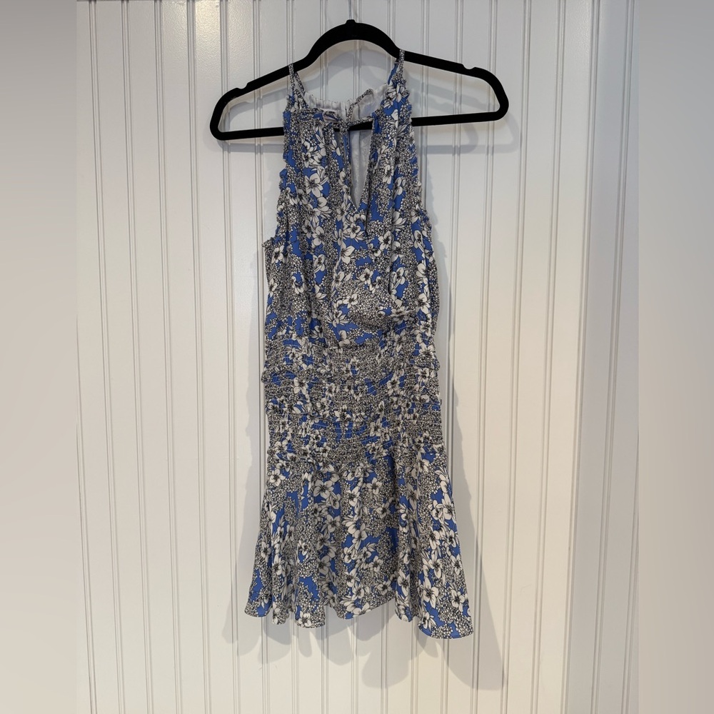 Parker Blue and Gray Halter Backless Sundress